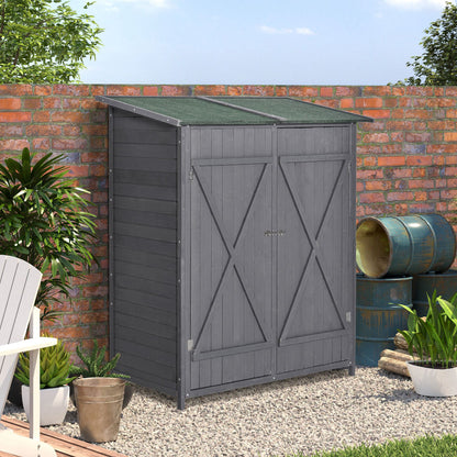 Outsunny 139 x 75 Fir Wood Garden Shed, with Asphalt Roof - Grey 