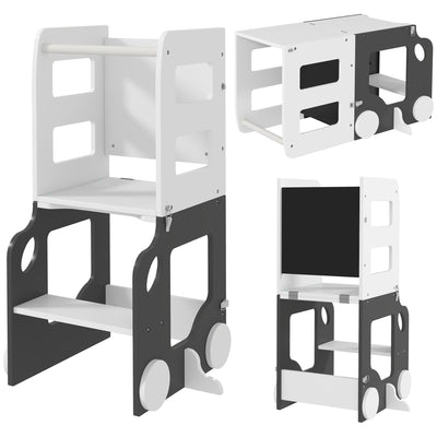 AIYAPLAY Toddler Step Stool, 4 in 1 Standing Tower, Foldable Toddler Step with Safety Rail, for Kitchen, Bathroom, Grey 
