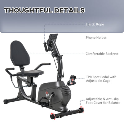 HOMCOM Recumbent Exercise Bike Recovery Exerciser, 8-Level Magnetic Resistance Stationary Bike with Pad Holder, LCD Monitor, for Indoor Cardio Workout, Black 