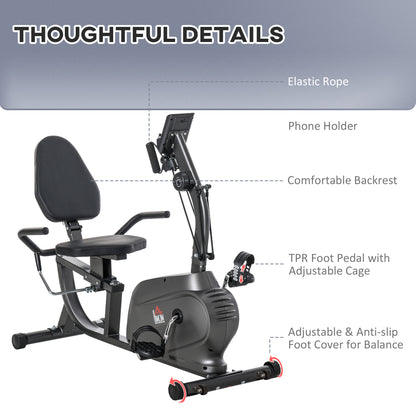 HOMCOM Recumbent Exercise Bike Recovery Exerciser, 8-Level Magnetic Resistance Stationary Bike with Pad Holder, LCD Monitor, for Indoor Cardio Workout, Black 