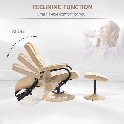 HOMCOM Manual Sofa Reclining Armchair PU Leather Massage Recliner Chair and Ottoman, Cream 