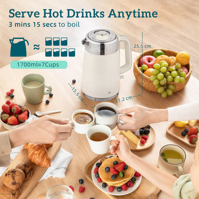 HOMCOM Electric Stainless Steel Kettle and Toaster Set, 3000W 1.7L UK Strix Thermostat Fast Boil Kettle w/ Limescale Filter, Cool Touch Body, 4 Slice Toaster with 7 Browning Levels, Crumb Tray, Cream 