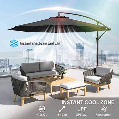 Outsunny 3 m Overhanging Cantilever Parasol, with Cross Base - Black 