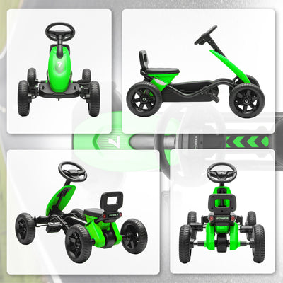 AIYAPLAY Pedal Go Kart for Kids 2-5 Years, with Silent EVA Wheels, Metal Frame, Green 