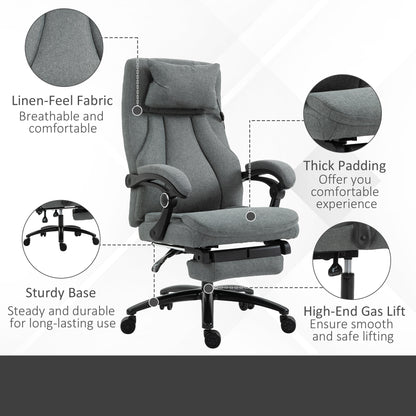 Vinsetto Office Chair, Fabric Desk Chair with Adjustable Massage Pillow, USB Power and Retractable Footrest, High Back, 360\'c2\'b0 Swivel, for Home, Grey