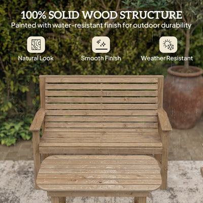 Outsunny 4 Piece Wooden Garden Furniture Set, Outdoor Garden Sofa Set with 2 Armchairs, Loveseat and Coffee Table, Natural Wood 