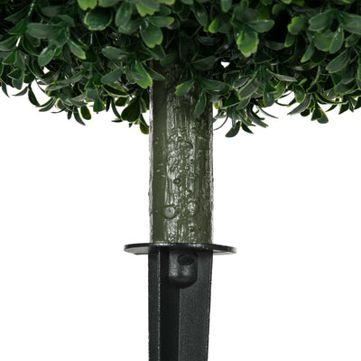 HOMCOM Artificial Boxwood Trees w/ Ground Stake, Set of 2 Ball Shaped Topiary Trees for Home Office & Living Room, UV Resistant 