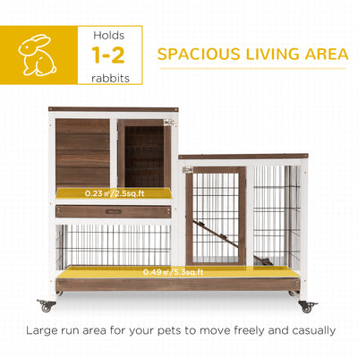 PawHut Two-Tier Rabbit Hutch Pet Cage, with Wheels - Brown 