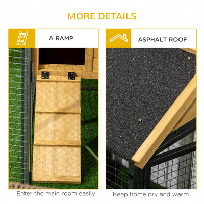 PawHut Outdoor Rabbit Hutch, with Run, Removable Tray, Asphalt Roof, 120 x 55.5 x 80cm 