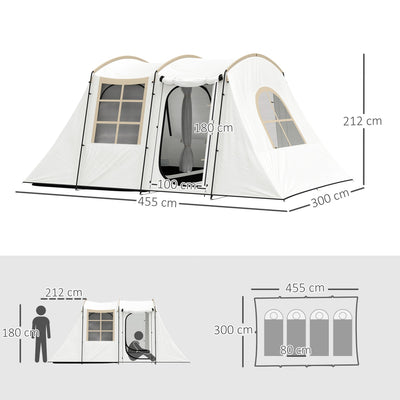 Outsunny 3-4 Man Tunnel Tent, Family Camping Tent with Porch, Bedroom and Living Area, Sewn in Groundsheet, 3000mm Waterproof, Portable with Bag for Hiking, Festival, Backpacking, Khaki 