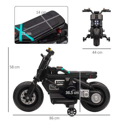 HOMCOM Kids Electric Motorbike with Siren, Horn, Headlights, Music, Training Wheels, for Ages 3-5 Years - Black 