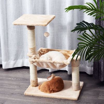 PawHut Cat Scratch Post with Bed Cat Tree for Indoor Cats Sisal Scratching Posts Hammock Kitty Activity Centre Beige 