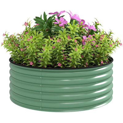 Outsunny Galvanised Raised Garden Bed with Safety Edging, Outdoor Raised Planter Box with Gloves, 120 x 120 x 43cm, Light Green 