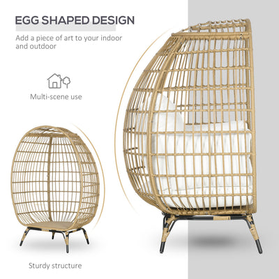 Outsunny Rattan Egg Chair with Cushions and Pillows, Khaki 