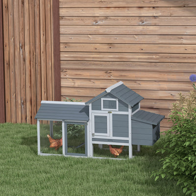 PawHut Small Chicken Coop with Run Hen House Poultry Coops Cages Nesting Box Grey 150.5 x 54 x 87cm 