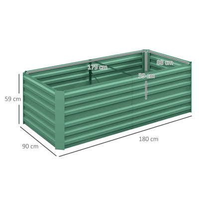 Outsunny Raised Beds for Garden, Galvanised Steel Outdoor Planters with Multi-reinforced Rods, 180 x 90 x 59 cm, Light Green 