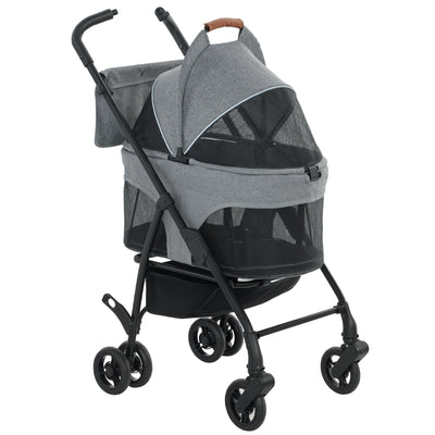 PawHut Pet Stroller, Foldable Dog Cat Stroller with Detachable Carrier, Wheels, Storage Basket, Secure Leash 