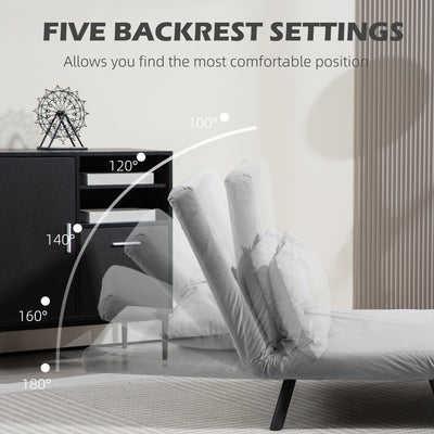 HOMCOM 4-in-1 Velvet-Feel Double Sofa Bed, with Pillows - Light Grey 