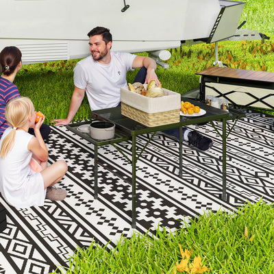 Outsunny Folding Grill Table, 4.5ft Portable Camping Table with 2 Wing Panels, Height Adjustable Metal Picnic Table for Camping, Picnic and BBQ, Black 