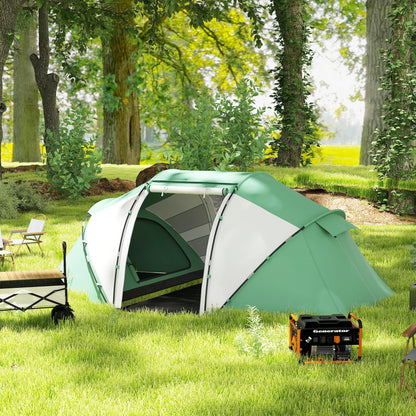 Outsunny 4-6 Man UV Protection Camping Tent - Green and White 