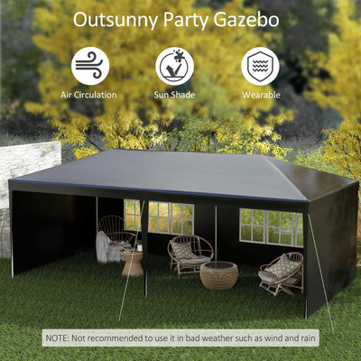 Outsunny 6 x 3 m Party Tent Gazebo Marquee Outdoor Patio Canopy Shelter with Windows and Side Panels Black 