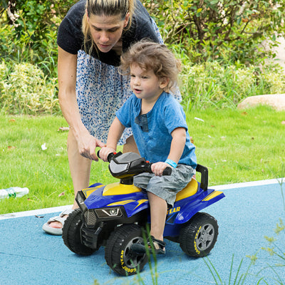 HOMCOM Baby Quad Bike Kids Ride On Car Goodyear Licensed Walker Foot To Floor Slider NO POWER w/ Lights Horn Storage Blue for 18-36 Months 