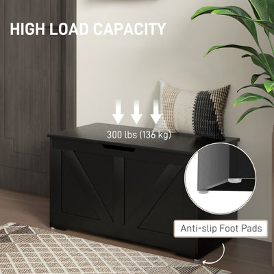 HOMCOM 100L Home Storage Box, with Safety Hinges - Black Wood-Effect 
