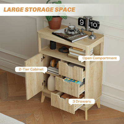 HOMCOM Small Sideboard with Drawers and Adjustable Shelf - Nature Wood Finish 
