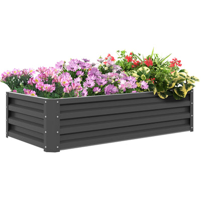 Outsunny Raised Beds for Garden, Galvanised Outdoor Planters for Herbs and Vegetables, for Patio, Garden, Balcony, Light Grey 