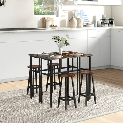 HOMCOM 6-Piece Bar Table Set, 2 Breakfast Tables with 4 Stools, Counter Height Dining Tables & Chairs for Kitchen, Living Room, Rustic Brown 