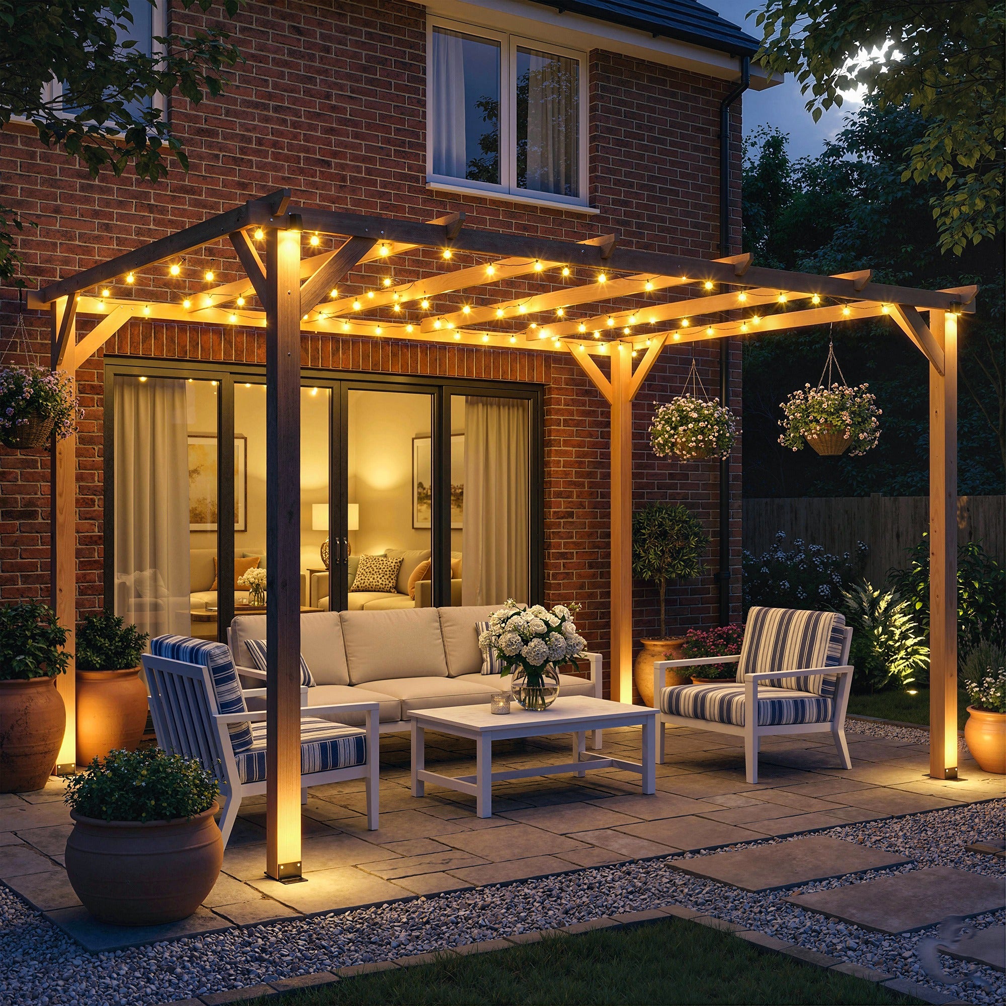 Outsunny 4 x 3 m Wooden Pergola Kit, Garden Pergola Gazebo Grape Trellis with Triangle Supports, 6 Beams, Maple Wood-effect 