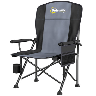 Outsunny Padded Camping Chair Adults Heavy Duty Folding Chair Side Pocket Cup Holder Carry Bag Outdoor Black 