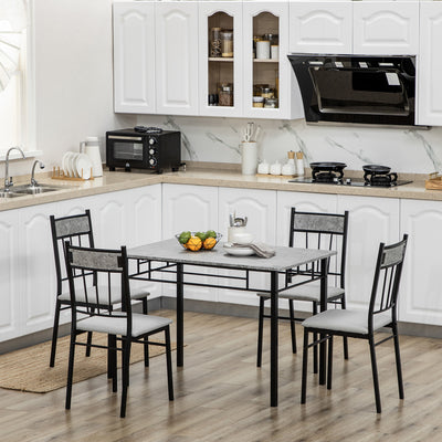 HOMCOM Five-Piece Marble Effect Dining Table Set - Grey/Black 