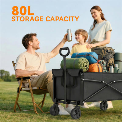 Outsunny 81L Festival Trolley on Wheels, Compact Garden Folding Trolley Cart with Adjustable Handle 80L Black 