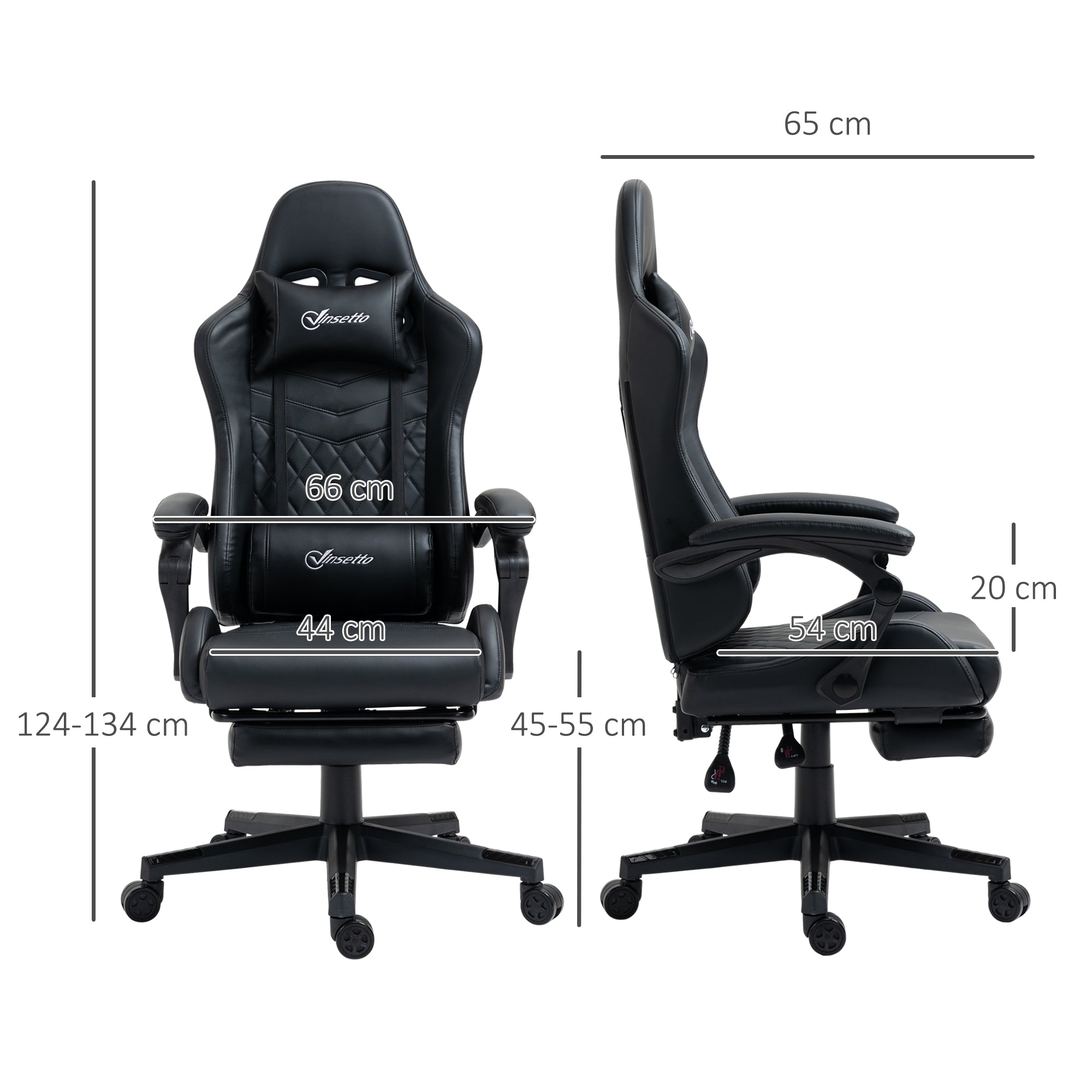 Vinsetto Computer Gaming Chair with Footrest, Video Gaming Chair for Adults with 130\'c2\'b0 Reclining Back, Desk Chair with Lumbar Support and Adjustable Height, Black