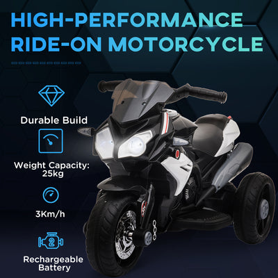 HOMCOM Kids 6V Electric Ride On Motorcycle Electric Motorbike w/ Lights Music Horn 3 Wheel Outdoor Play Toy for 3-5 Years Black 