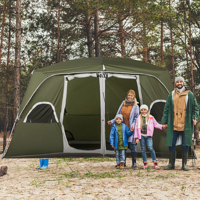 Outsunny Camping Tent, Family Tent 4-8 Person 2 Room, with Large Mesh Windows, Easy Set Up for Backpacking Hiking Outdoor, Green 