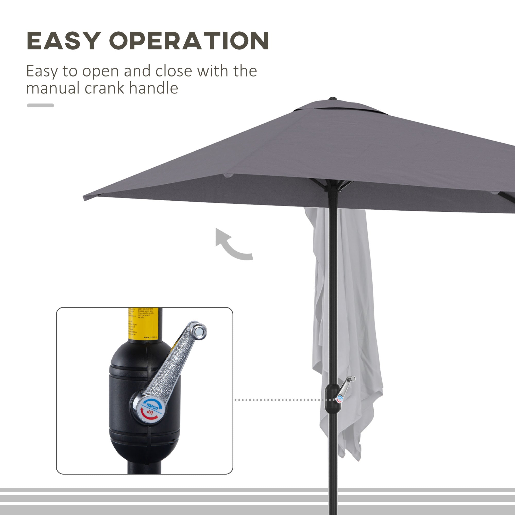 Outsunny Balcony Half Parasol Semi Round Umbrella Patio Crank Handle (2.3 m, Grey)- NO BASE INCLUDED 