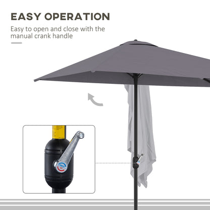 Outsunny Balcony Half Parasol Semi Round Umbrella Patio Crank Handle (2.3 m, Grey)- NO BASE INCLUDED 