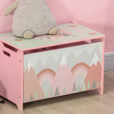ZONEKIZ Toy Box, Kids Storage Chest, with Lid, Safety Hinge - Pink 