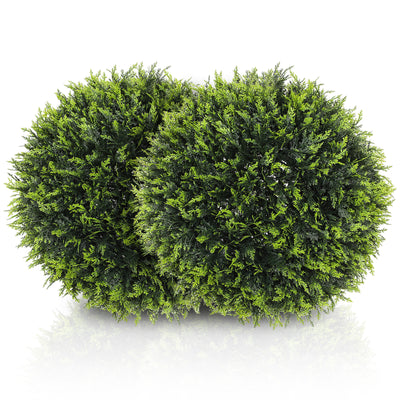 HOMCOM Set of 2 Artificial Plant Topiary Balls, UV-protected Fake Decorative Plants, Faux Plants for Home Indoor Outdoor Decor, 45cm, Green 