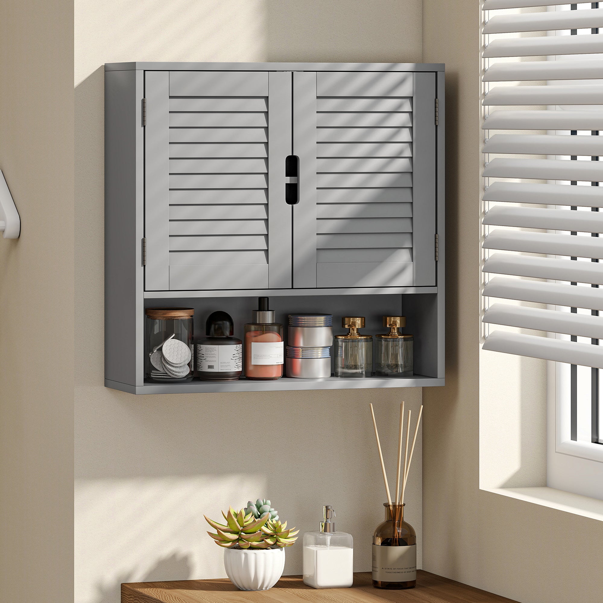 HOMCOM Bathroom Cabinet, Wall Mounted Storage Cabinet with Adjustable Shelves, 60 x 20 x 60 cm, Grey 