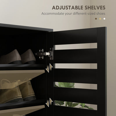 HOMCOM Narrow Shoe Cabinet for Entryway, 5-Tier Slim Shoe Storage Cabinet with 2 Slatted Doors and Adjustable Shelves