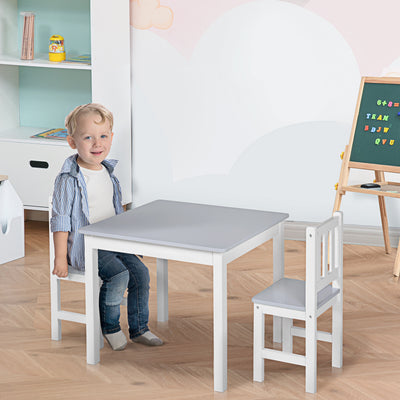 HOMCOM Kids Table and Chair Set 3 Pieces Toddler Preschoolers Desk with 2 Chairs for Indoor Study Rest Snack Time Grey 
