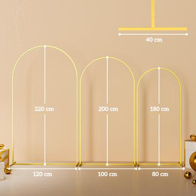 Outsunny Wedding Arch Frame Set, 2.2, 2, 1.8 m Metal Arch Backdrop Stand Set of 3, Balloon Arch Stand Set for Birthday Party, Bridal Shower, Graduation, Ceremony, Banquet Decorations, Gold Tone 