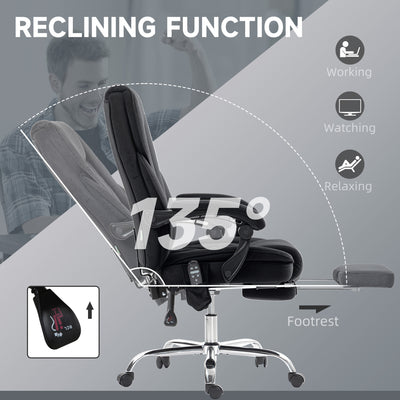 Vinsetto Massage Office Chair, Heated Reclining Computer Chair with Adjustable Height and Footrest, Black 