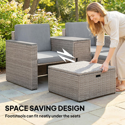 Outsunny 5 Piece Rattan Garden Furniture Set with Storage Table, Footstools, Cushions, Dark Grey 