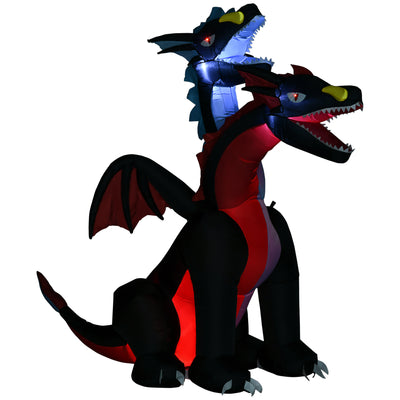 HOMCOM 7FT Tall Halloween Inflatable Dragon with 2 Heads and LED Lights, Blow Up Halloween Party Decoration for Indoor Outdoor Yard Lawn Garden 