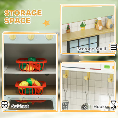 AIYAPLAY Pretend Play Kitchen, Kids Kitchen Playset with Light & Sound Stove, Turning Knobs, Cooking Accessories 