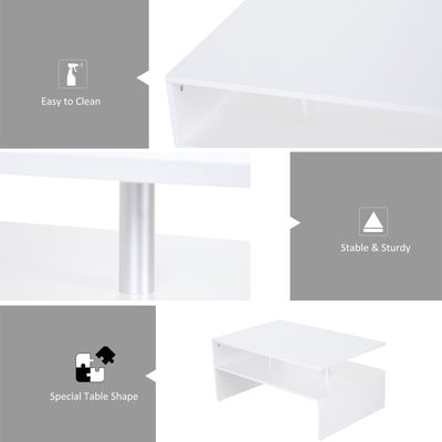 HOMCOM Coffee Table with Storage, 2-Tier Centre Table, Modern Living Room Table with Open Shelf and Aluminium Poles, White 